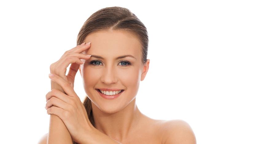 Beautiful young natural caucasian woman over white background